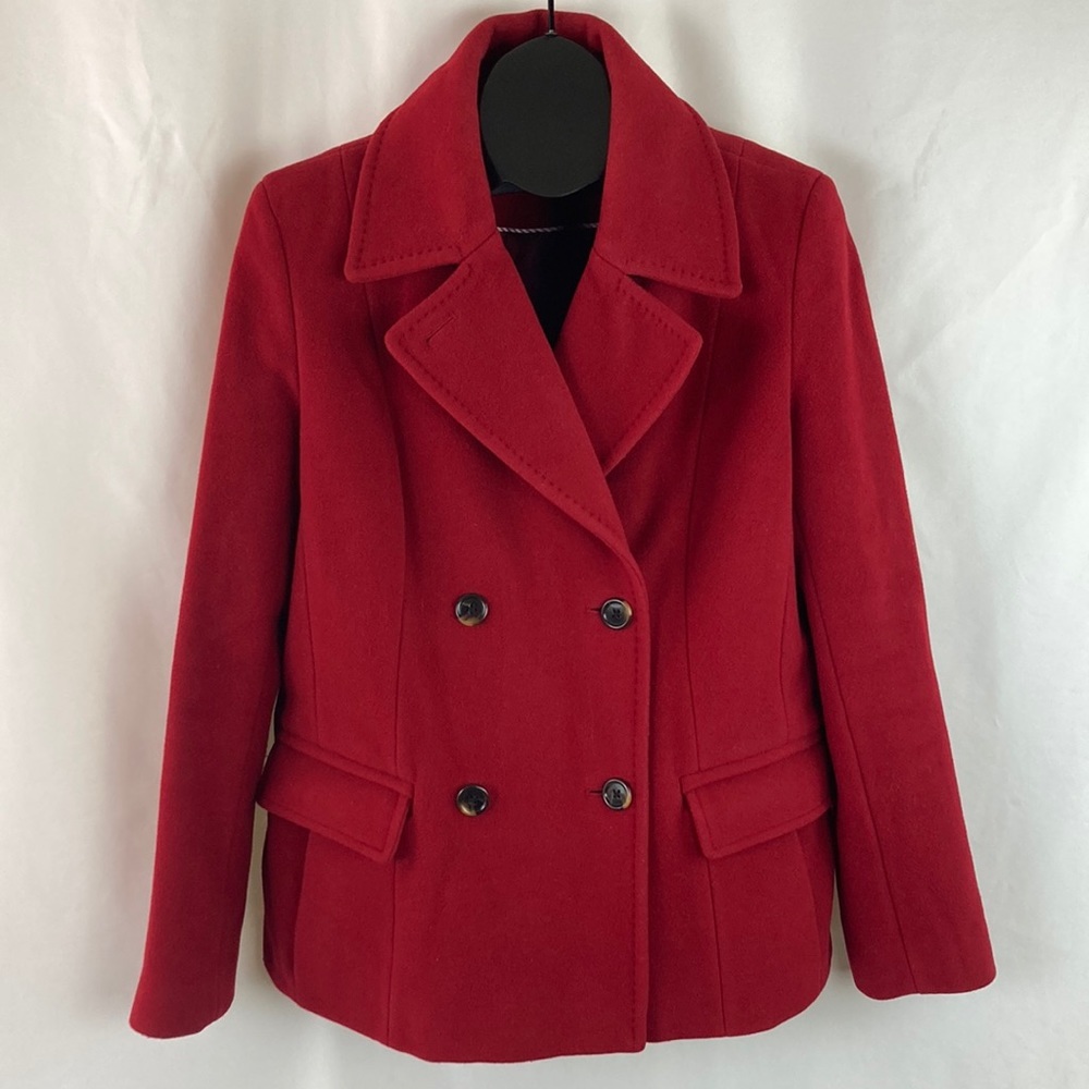LANDS End Red Wool Blend Coat - Picture 1 of 8